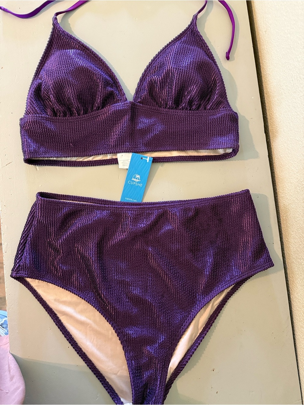Cupshe Purple Ribbed High-Waist Bikini Set